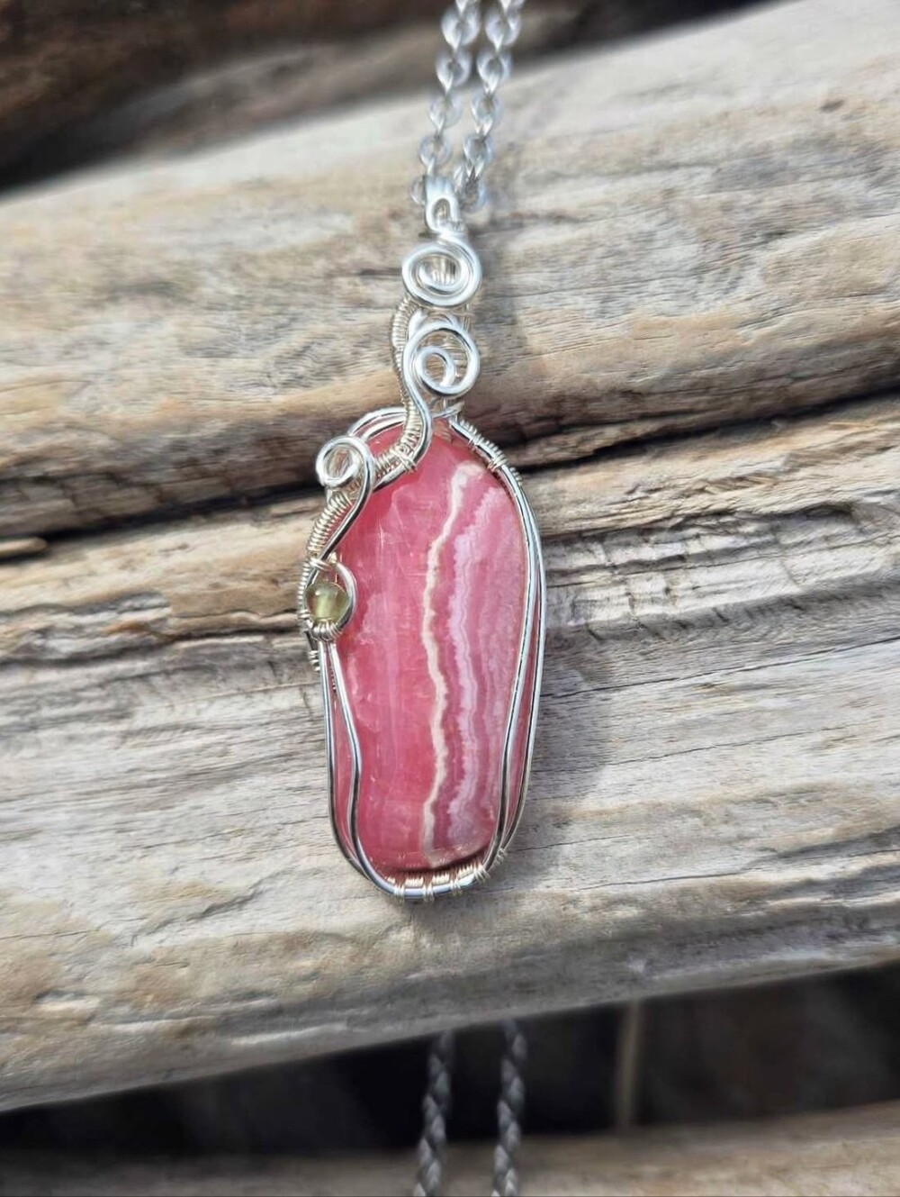 Handmade Rhodochrosite & Peridot Pendant